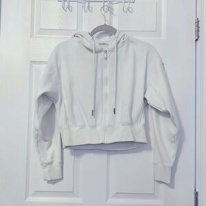 White cropped zip-up hoodie